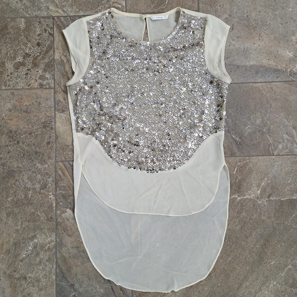 Esley Silver Sequin Cream Blouse‎ Holiday Christmas Party Sparkle Women S